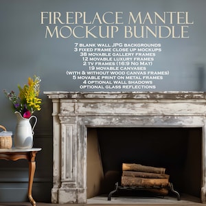 Fireplace Mantel Frame Mockup Bundle (10), Christmas Mockup, Wall Art Mockup, Holiday Mockup, Blank Wall Mockup, Wood Frame, PSD JPG PNG