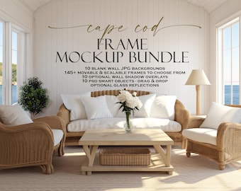 Cottage Frame Mock up Bundle (10), Cape Cod, Blank Wall Mock Up, Frame Mock up Bundle, Empty Wall Stock Photo, Wall Art Mockup, PSD