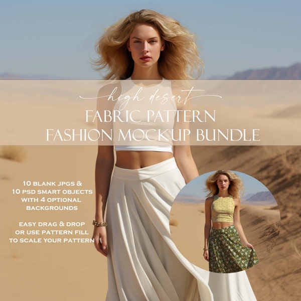 Fabric Pattern Mockup Bundle, High Desert Fashion, Dress Mockup, Shirt Mockup, Textile Designer Mock up, Surface Pattern Template, PSD JPG