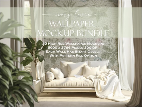 Ivory Luxe Wallpaper Mockup Bundle | Interior Wall Mockups for Pattern Designers | Editable Shadows | Scandinavian