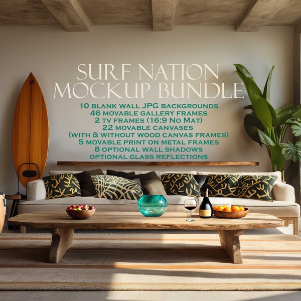 Beach House Mockup Bundle (10), Surf Nation, Coastal Frame Mockup, Blank Wall Mockup, Canvas Frame Mockup, Wood Frame Mockup, JPG PSD PNG