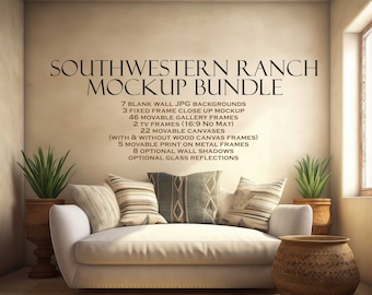 Rustic Frame Mockup Bundle (10), Southwestern Ranch, Interior Frame Mockup, Gallery Wall Mockup, Wall Art Mockup, Blank Wall Mockup PSD PNG