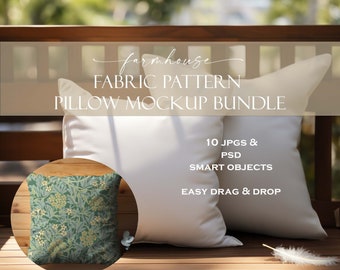 Pillow Mockup Bundle (10), Fabric Pattern, Farmhouse, White Cushion Mockup, Styled Photography, Farmhouse Mockup, PSD Smart Object, JPG