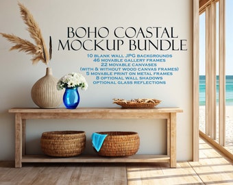 Beach House Mockup Bundle (10), Boho Coastal, Frame Mockup, Blank Wall Mockup, Canvas Frame Mockup, Boho Mockup, Beach Mockup, PSD JPG PNG