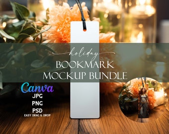Holiday Bookmark Mockup Bundle (10), Bookmarks Listing Template | Bookmarks Mockup Template | Canva Mockups | PSD Smart Object, JPG, PNG