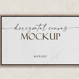 Horizontal Canvas Wood Frame Mockup | Wall Art Digital Mockup | Landscape Wood Frame | Simple Horizontal Frame Template | PSD Smart Object