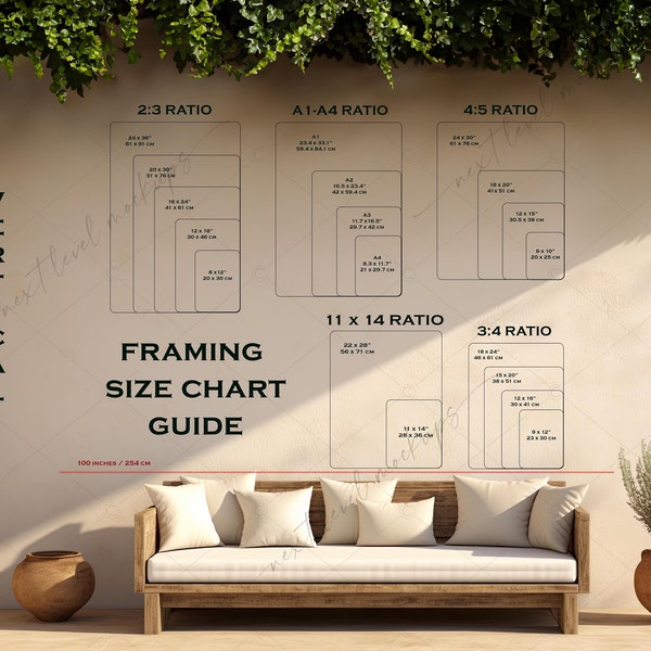 Wall Art Size Guide, Frame Size Guide, Print Size Guide, Poster Size Chart, Photo Display Guide, Vertical & Horizontal Size Template PSD JPG