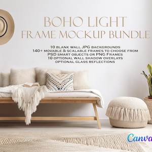 Boho Mockup, Frame Mockup Bundle (10) Boho Light, Canvas Frame Mockup, Square Frame Mockup, Blank Wall Mockup, Boho Frame Mockup PSD JPG PNG