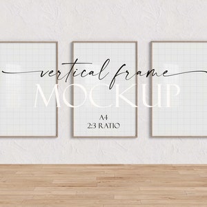 Houten lijstmodel verticaal set van 3 A4 | Digitaal model kunst aan de muur | Verticale minimalistische houten lijst | Eenvoudige lijstsjabloon | Slim PSD-object