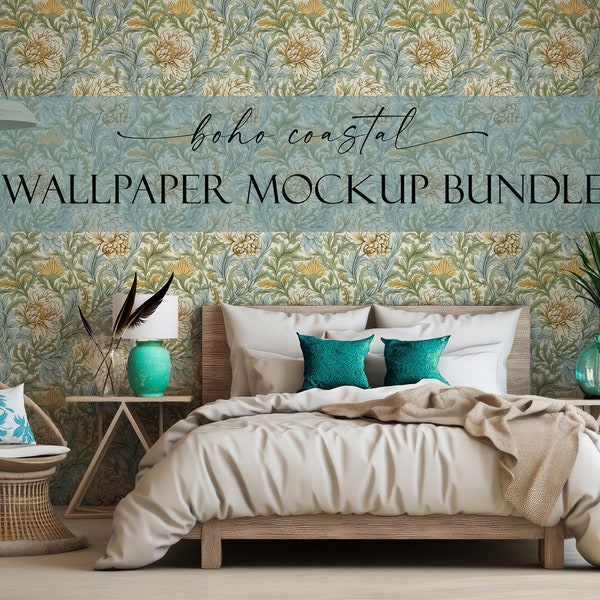 Wallpaper Frame Mockup Bundle (6) | Boho Coastal, Empty Wall Mockup, Blank Wall Mockup, PSD Smart Object | Mural Mockup | PSD Smart Objects