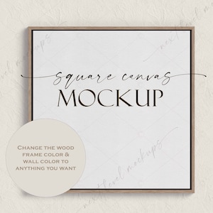 Square Frame Mockup | Square Canvas Wood Frame Mockup | Wall Art Digital Mockup | Square Minimalist Mockup | Simple Square Canvas Frame, PSD