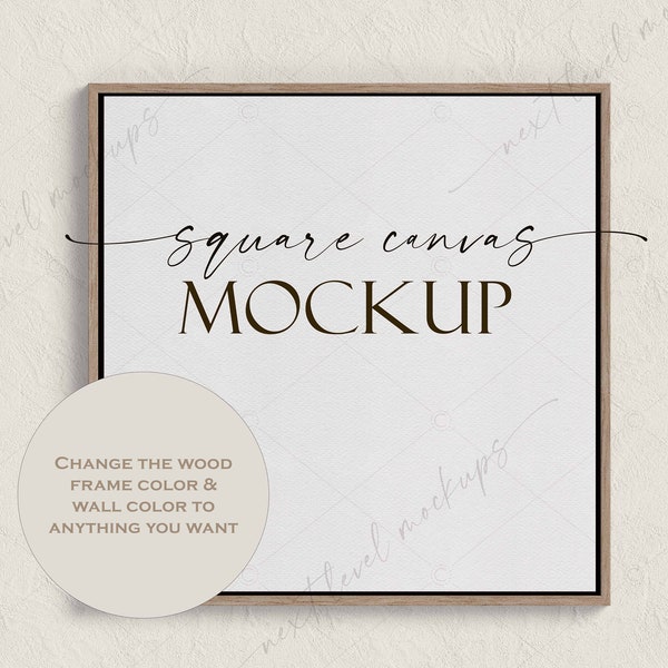 Square Frame Mockup | Square Canvas Wood Frame Mockup | Wall Art Digital Mockup | Square Minimalist Mockup | Simple Square Canvas Frame, PSD