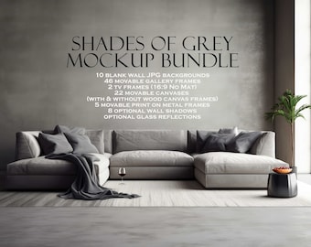 Photography Frame Mockup Bundle (10), Shades of Grey, Blank Wall Mockup, Canvas Frame Mockup, Wall Art Mockup, Metal Frame Mockup, PSD PNG