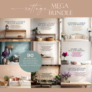 Cottage Interiors Frame Mockup Bundle (90), Mega Bundle, Blank Wall Mockup, Canvas Mockup, Country Mockups, Farmhouse Mockup, PSD