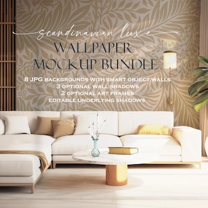 Pacchetto di mockup di carta da parati scandinava Luxe (8), Mockup di parete vuota, Mockup di parete vuota, Oggetto intelligente di Photoshop, PSD