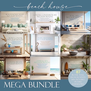 Beach House Frame Mockup Bundle, Mega Bundle (87), Blank Wall Mockup, Canvas Mockup, Coastal Mockups, Beach Mockup, Beach Mockup, PSD PNG