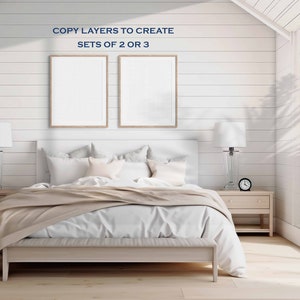May include: A white bedroom with a bed, two nightstands, and two framed pictures on the wall. The text "COPY LAYERS TO CREATE SETS OF 2 OR 3" is visible on the wall.