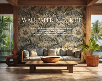 Wallpaper Mockup Bundle (5) | Wall Mockup | Coastal Brazil | Empty Wall Mockup | Blank Wall Mockup | Mural Mockup | PSD, JPG