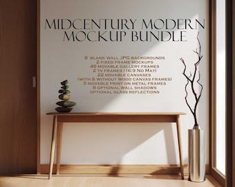 Midcentury Modern Mockup Bundle (10), Frame Mockup, Blank Wall Mockup, Wall Art Frame Mockup, Portrait Mockup, Movable Frames, JPG, PSD PNG