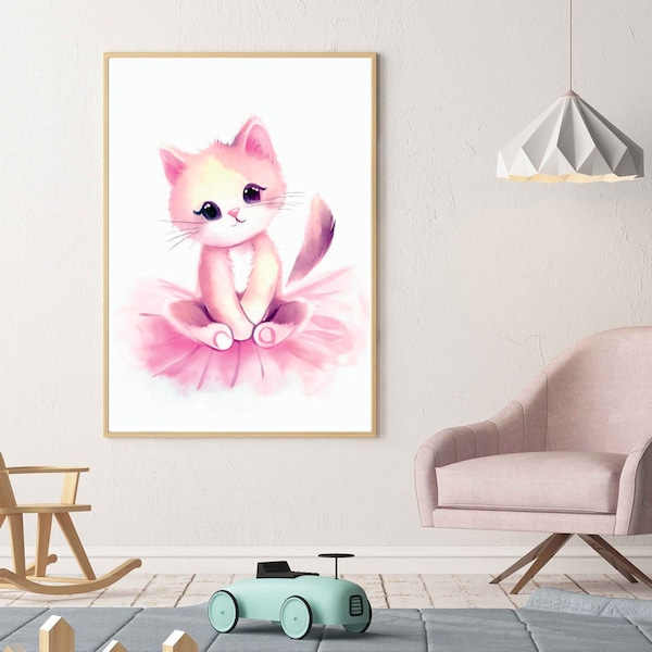 Kids Wall Decor, Children's Wall Art, Kitten Room Decor, Kitten Print Set, Nursery Decor, Girls Bedroom Wall Art, Nursery Wall Art,