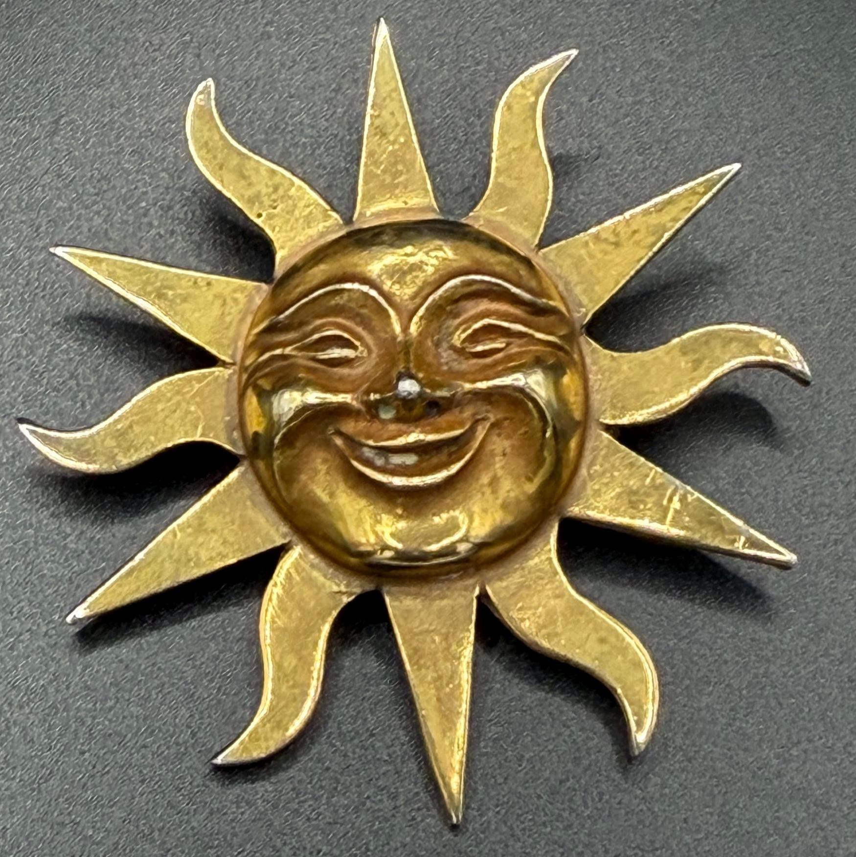 Vintage Alva Studios Sun Face Brooch Gold Tone Celestial Smiling Sun ...