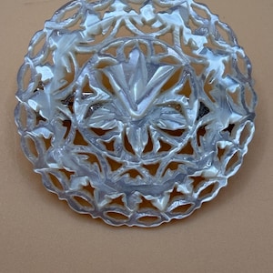 Vintage Carved Mother of Pearl Brooch Round Floral Openwork Shell Pin