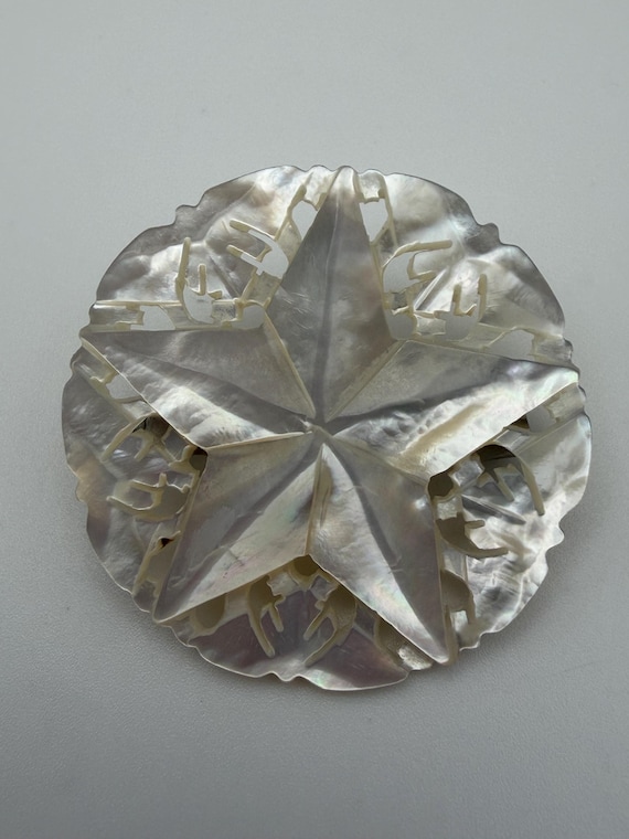 Vintage Mother of Pearl Star Brooch, Carved Nativity Pin, Holy Land Souvenir