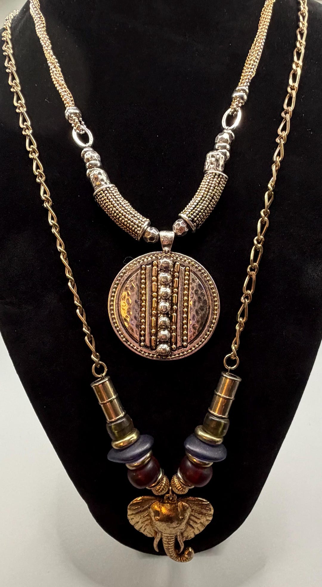 Ruby Rd Necklace Set Gold Tone Elephant Pendant & Multi Strand ...