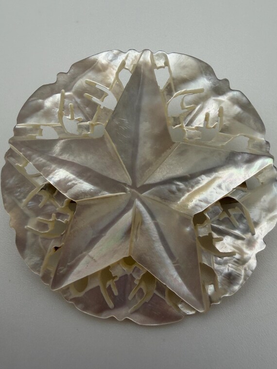Vintage Mother of Pearl Star Brooch, Carved Nativity Pin, Holy Land Souvenir View 2