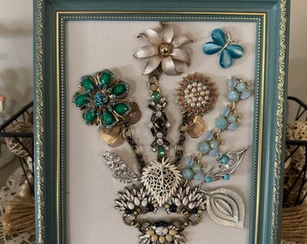 Stunning Vintage Jewelry Art Table Display or Wall Hanging Vintage Brooches Necklaces Bracelets One of a kind Antique Jewelry