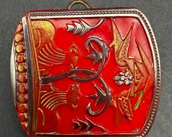 Fermoir Tchèque Art Déco Antique en Verre Rouge, Conversion de Pendentif Boucle de Robe en Verre Moulé
