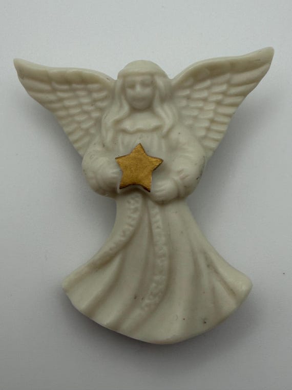 Vintage Lenox Porcelain Angel Brooch Gold Star Christmas Pin Holiday Jewelry