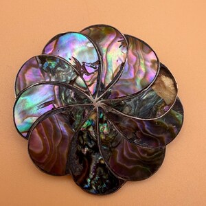 Vintage Taxco Sterling Silver Abalone Flower Brooch Pendant Mexico 925 Iridescent Shell Pin