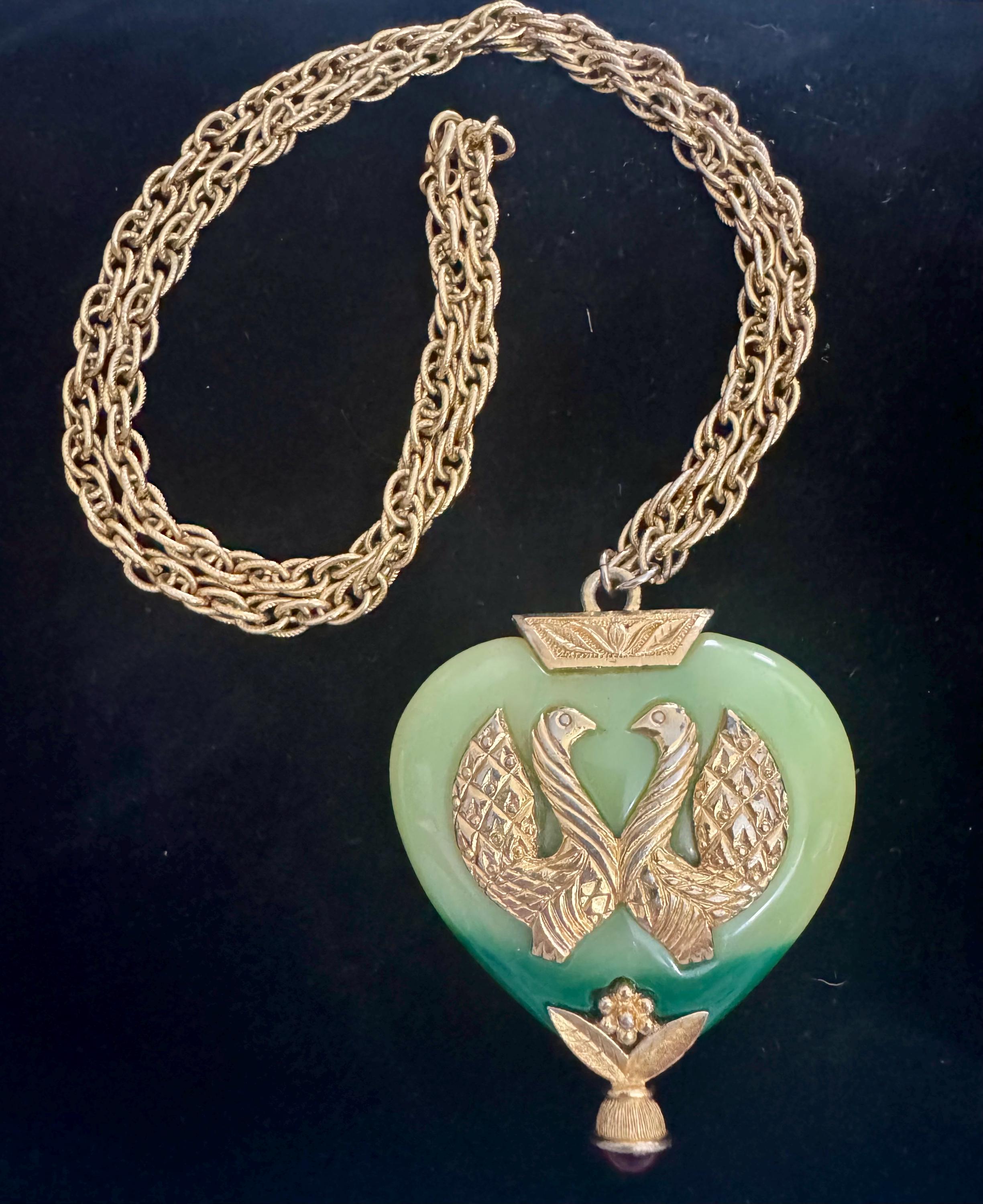 RARE Vintage 1960's Kenneth Lane Moghul Style Faux Jade Pendant