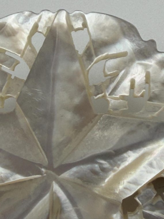 Vintage Mother of Pearl Star Brooch, Carved Nativity Pin, Holy Land Souvenir View 4