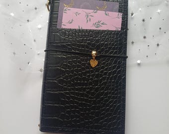 Cuaderno de viaje vegano de cocodrilo negro (varios tamaños)