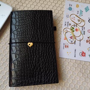 Black Crocodile Leather Planner, Vegan Leather Fauxdori, Traveler Notebook, LeatherCover, A5, A6 Leather Notebook, 2025 Agenda