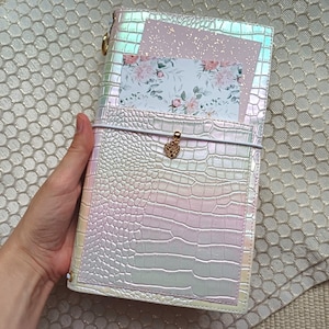 Vegan Leather Travelers Notebook, Leather Fauxdori Notebook, Crocodile Leather Notebook, Crocodile Leather Travelers Notebook