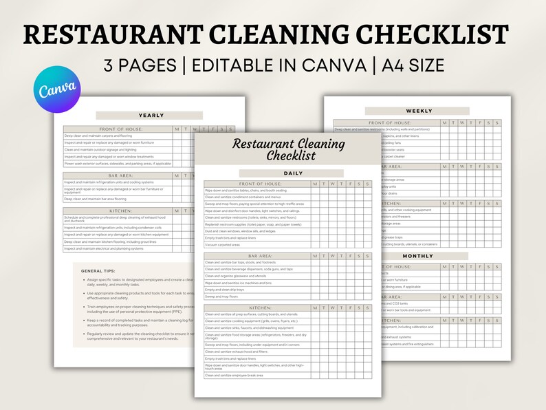 Restaurant Cleaning Checklist Daily Cleaning Tasks Etsy Restaurant cleaning checklist daily cleaning tasks etsy
