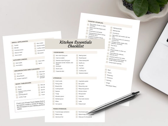 Kitchen Essentials Checklist Printable Kitchen Organization