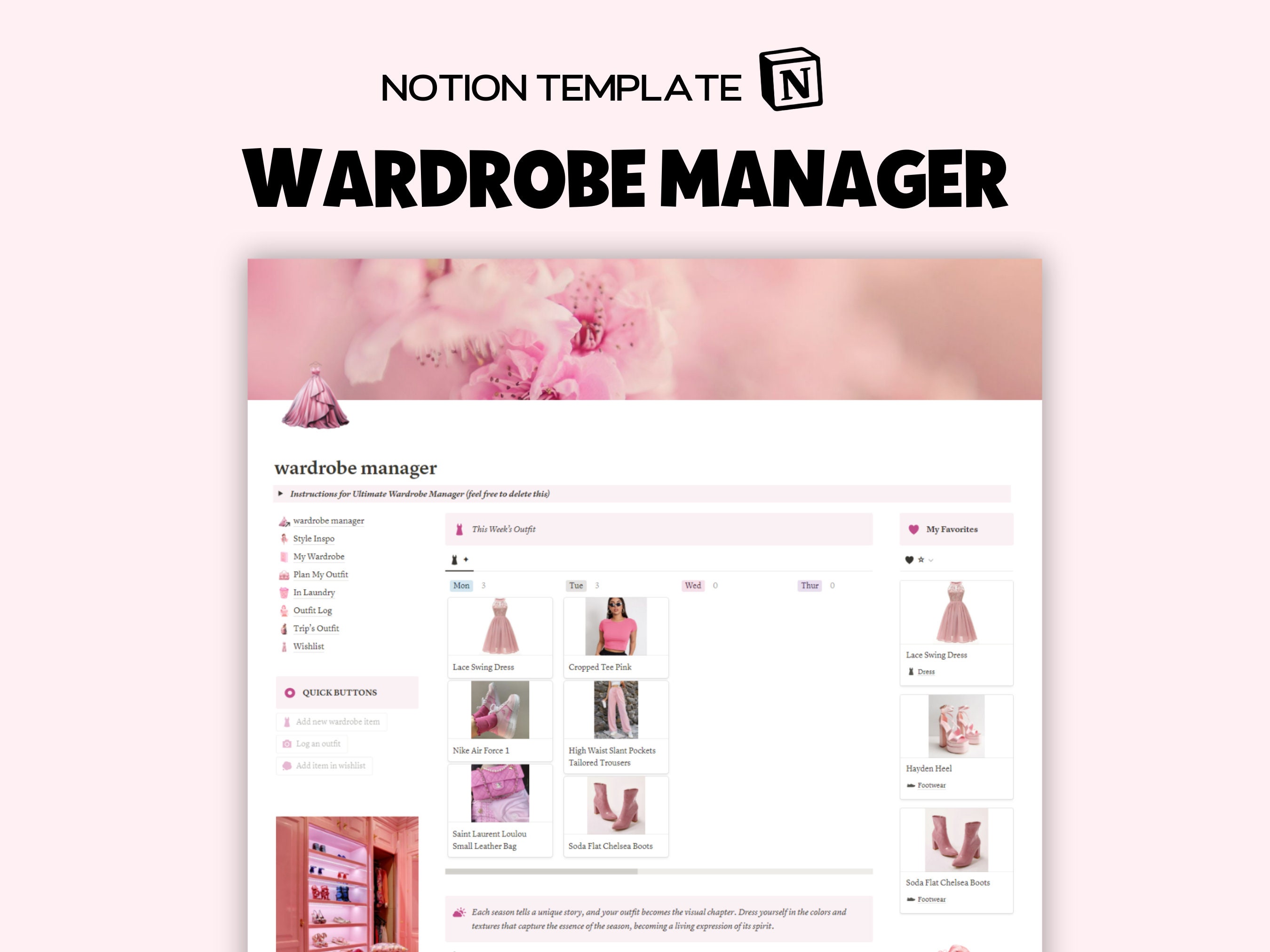 Wardrobe Manager Notion Template, Outfit Planner Notion, Digital
