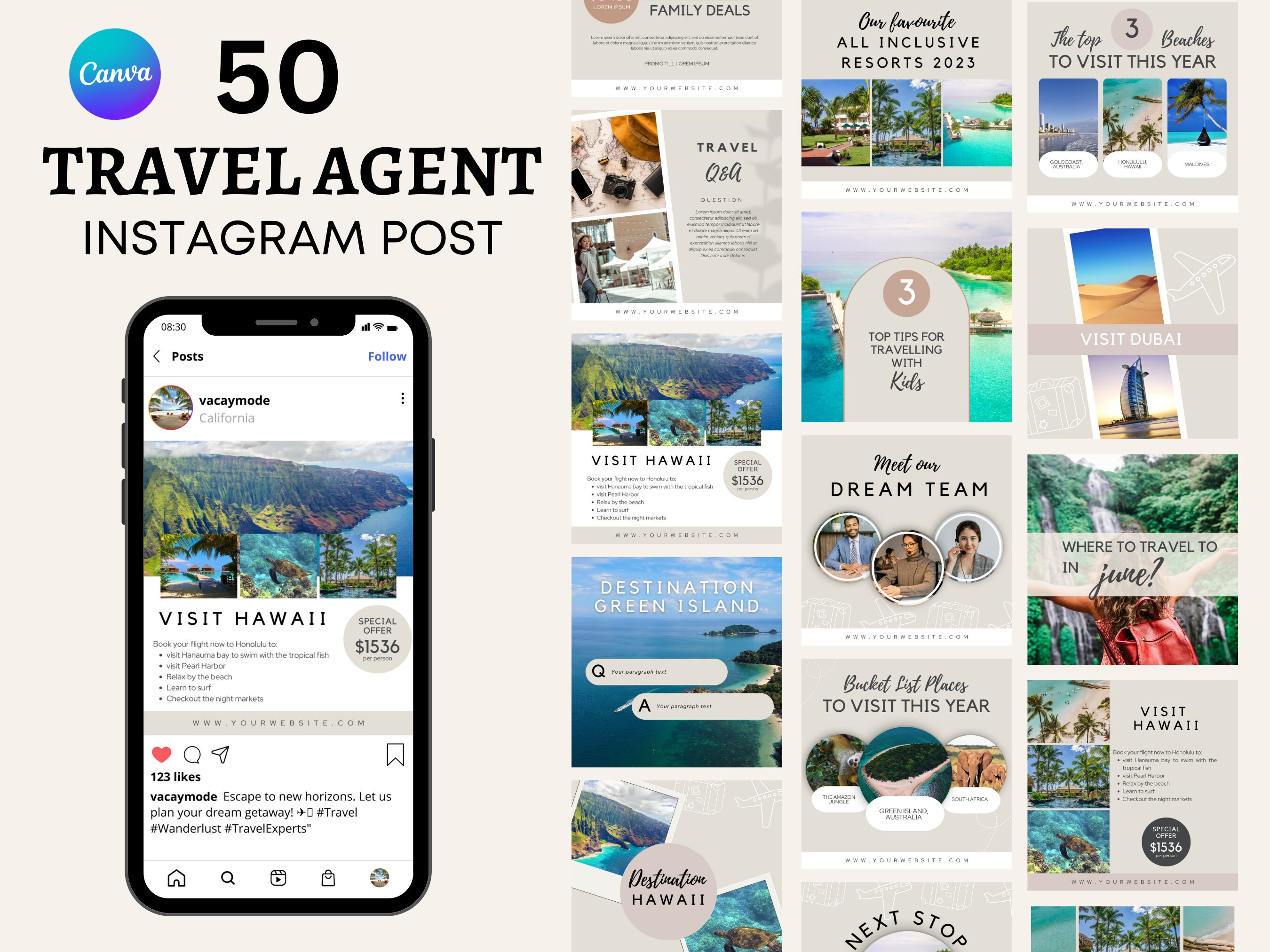 Travel Agent Instagram Post Templates 50 Travel Agency IG Etsy