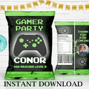 Editable Gamer Chip Bag: Birthday Party Favor (Instant Download)