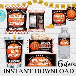 Editable Basketball Birthday Party Bundle: 6 Item Labels (Instant Download)