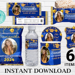 Blue & Gold Graduation Party Bundle: Editable Templates (Instant Download)
