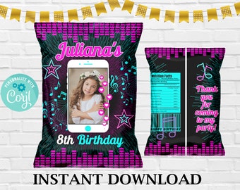 TikTok Inspired Chip Bag, Editable Musical Inspired Chip Bag, Musical Party, Musical Birthday Party, Instant Download