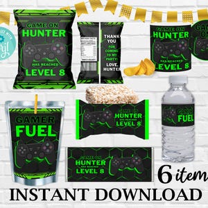 Gamer verjaardag bundel, bewerkbaar spel op gamer verjaardagsset, gamer verjaardag bundel 6 items, gamer verjaardag bundel sjabloon, Instant Download
