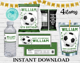 Soccer Party Bundle, Soccer Birthday Set, Editable Soccer Bundle Template, Soccer 4 items Bundle labels, Instant Download