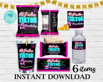 Editable TikTok Birthday Party Bundle: 6 Item Set (Instant Download)