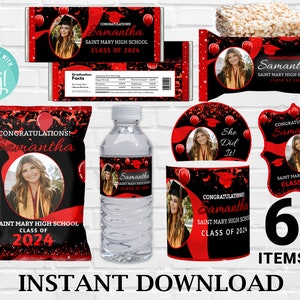 Red and Black Graduation Party Bundle: Editable Templates (Instant Download)
